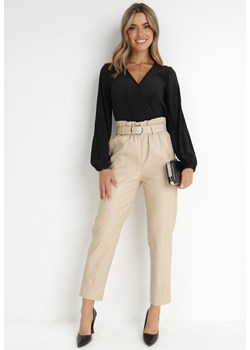 Beżowe Spodnie z Paskiem Gisele ze sklepu Born2be Odzież w kategorii Spodnie damskie - zdjęcie 172030941