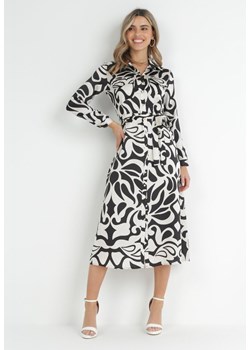 Czarno-Biała Sukienka Maxi Koszulowa Gojira ze sklepu Born2be Odzież w kategorii Sukienki - zdjęcie 172031003