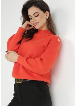 Pomarańczowy Sweter Dzianinowy z Długim Rękawem i Guzikami Omes ze sklepu Born2be Odzież w kategorii Swetry damskie - zdjęcie 172031264