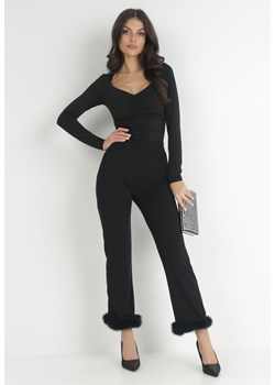 Czarne Spodnie z Futerkiem na Nogawkach Zorme ze sklepu Born2be Odzież w kategorii Spodnie damskie - zdjęcie 172031290