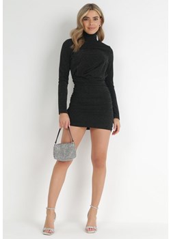 Czarna Dopasowana Sukienka Mini z Golfem i Metaliczną Nitką Maffi ze sklepu Born2be Odzież w kategorii Sukienki - zdjęcie 172031324
