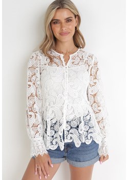 Biała Koronkowa Bluzka z Długim Rękawem i Topem Padilla ze sklepu Born2be Odzież w kategorii Bluzki damskie - zdjęcie 172031362