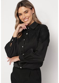 Czarna Koszula z Koronkowymi Wstawkami Honne ze sklepu Born2be Odzież w kategorii Koszule damskie - zdjęcie 172031384