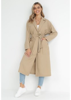 Beżowy Płaszcz Oversize z Wiązanym Paskiem Ziyanna ze sklepu Born2be Odzież w kategorii Płaszcze damskie - zdjęcie 172031453