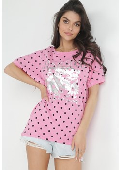 Różowa Bluzka Oversize z Metalicznym Nadrukiem Chethy ze sklepu Born2be Odzież w kategorii Bluzki damskie - zdjęcie 172031521
