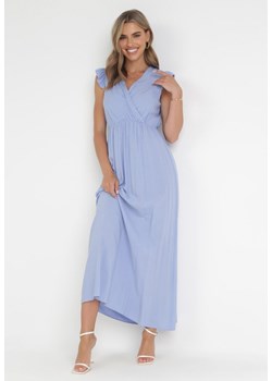 Niebieska Sukienka Maxi z Gumką w Talii z Falbankami z Wiskozy Harria ze sklepu Born2be Odzież w kategorii Sukienki - zdjęcie 172031551