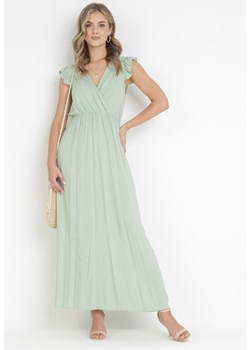 Miętowa Sukienka Maxi z Gumką w Talii z Falbankami z Wiskozy Harria ze sklepu Born2be Odzież w kategorii Sukienki - zdjęcie 172031553