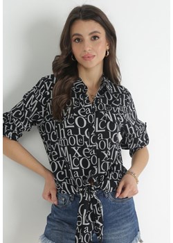 Czarna Koszula z Wiązaniem w Nadruk Addia ze sklepu Born2be Odzież w kategorii Koszule damskie - zdjęcie 172031743