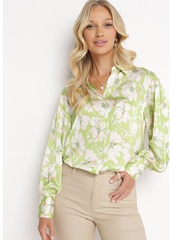 Zielona Kwiecista Koszula z Guzikami i Szerokimi Mankietami Viasa ze sklepu Born2be Odzież w kategorii Koszule damskie - zdjęcie 172031783