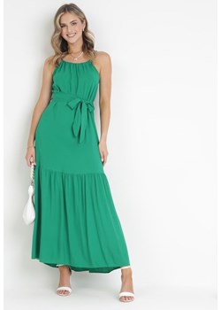 Zielona Rozkloszowana Sukienka Maxi na Ramiączkach Awlia ze sklepu Born2be Odzież w kategorii Sukienki - zdjęcie 172031883