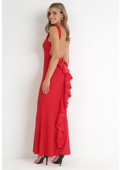 Czerwona Sukienka z Ozdobną Falbanką i Odkrytymi Plecami Naressa ze sklepu Born2be Odzież w kategorii Sukienki - zdjęcie 172031903
