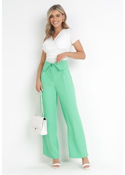 Zielone Eleganckie Spodnie z Szerokimi Nogawkami i Wysokim Stanem Fidelia ze sklepu Born2be Odzież w kategorii Spodnie damskie - zdjęcie 172032011