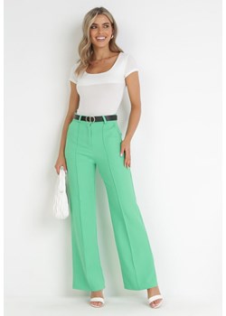 Zielone Spodnie z Wysokim Stanem i Paskiem z Imitacji Skóry Pat ze sklepu Born2be Odzież w kategorii Spodnie damskie - zdjęcie 172032013