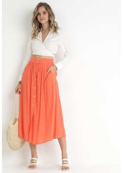 Pomarańczowa Spódnica Maxi z Guzikami i Gumką w Pasie Aurorsa ze sklepu Born2be Odzież w kategorii Spódnice - zdjęcie 172032123