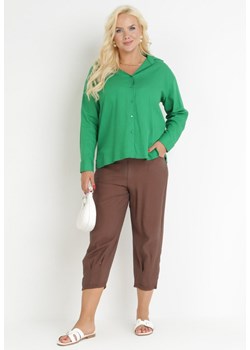 Brązowe Luźne Spodnie z Nogawkami 3/4 i Gumką w Pasie Anlola ze sklepu Born2be Odzież w kategorii Spodnie damskie - zdjęcie 172032191