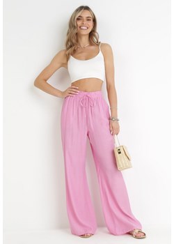 Różowe  Szerokie Spodnie z Wiskozy Zyona ze sklepu Born2be Odzież w kategorii Spodnie damskie - zdjęcie 172032203