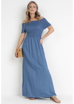 Niebieska Sukienka Maxi z Hiszpańskim Dekoltem Raandrys ze sklepu Born2be Odzież w kategorii Sukienki - zdjęcie 172032241