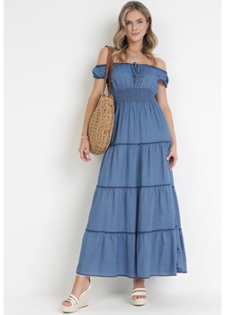 Niebieska Rozkloszowana Sukienka Hiszpanka z Falbankami Armonie ze sklepu Born2be Odzież w kategorii Sukienki - zdjęcie 172032251