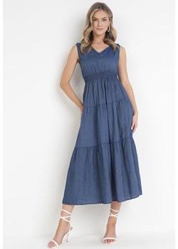 Granatowa Rozkloszowana Sukienka Maxi z Wiązaniem na Plecach Wakeli ze sklepu Born2be Odzież w kategorii Sukienki - zdjęcie 172032261
