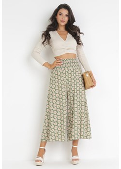 Jasnozielone Szerokie Spodnie High Waist o Długości 7/8 Vatum ze sklepu Born2be Odzież w kategorii Spodnie damskie - zdjęcie 172032392