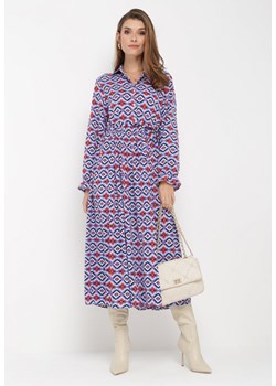 Niebieska Rozkloszowana Sukienka Koszulowa w Geometryczny Print Larissam ze sklepu Born2be Odzież w kategorii Sukienki - zdjęcie 172032442