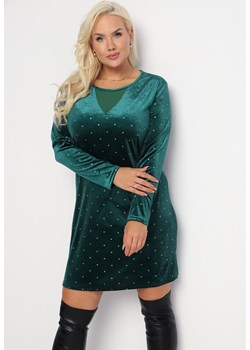 Zielona Welurowa Sukienka z Brokatem Mosire ze sklepu Born2be Odzież w kategorii Sukienki - zdjęcie 172032452