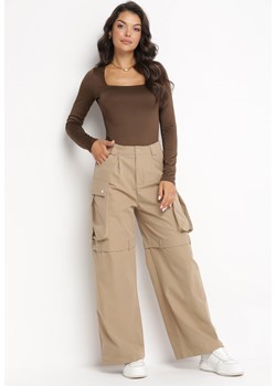 Beżowe Spodnie Cargo z Szerokimi Nogawkami Milosani ze sklepu Born2be Odzież w kategorii Spodnie damskie - zdjęcie 172032502