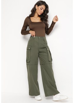 Zielone Spodnie Cargo z Szerokimi Nogawkami Milosani ze sklepu Born2be Odzież w kategorii Spodnie damskie - zdjęcie 172032504