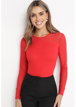 Czerwona Bluzka z Wstawką z Siateczki Fabritta ze sklepu Born2be Odzież w kategorii Bluzki damskie - zdjęcie 172032544