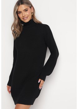 Czarna Wełniana Sukienka Sweterkowa z Golfem Edellitta ze sklepu Born2be Odzież w kategorii Sukienki - zdjęcie 172032693