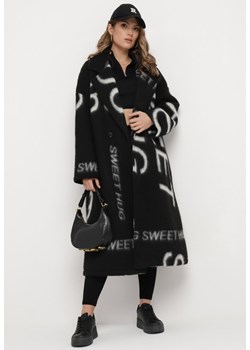 Czarny Wełniany Płaszcz w Ozdobny Nadruk Yemanella ze sklepu Born2be Odzież w kategorii Płaszcze damskie - zdjęcie 172032761