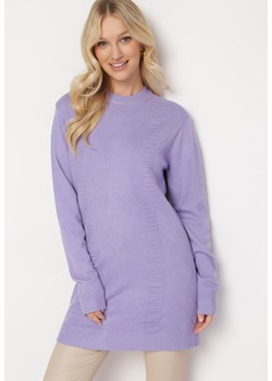 Jasnofioletowa Dzianinowa Tunika Sweter w Ozdobny Splot z Kaszmirem Melianthe ze sklepu Born2be Odzież w kategorii Swetry damskie - zdjęcie 172032801