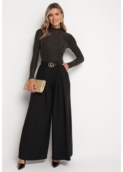 Czarne Szerokie Spodnie z Wysokim Stanem i Paskiem Serenda ze sklepu Born2be Odzież w kategorii Spodnie damskie - zdjęcie 172032841