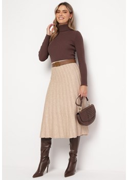 Beżowa Trapezowa Spódnica Midi Osea ze sklepu Born2be Odzież w kategorii Spódnice - zdjęcie 172032871