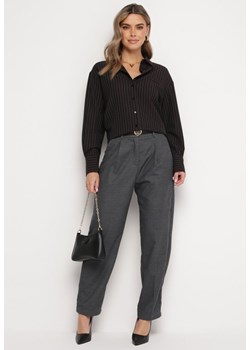 Ciemnoszare Luźne Spodnie Garniturowe z Kieszeniami Vireal ze sklepu Born2be Odzież w kategorii Spodnie damskie - zdjęcie 172032940
