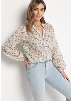 Beżowa Koszula ze Stójką w Kwiatowy Wzór Hilrena ze sklepu Born2be Odzież w kategorii Koszule damskie - zdjęcie 172032964
