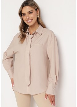 Beżowa Koszula z Krawatem w Jednolitym Kolorze Wasteria ze sklepu Born2be Odzież w kategorii Koszule damskie - zdjęcie 172033061