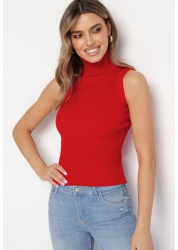 Czerwona Bluzka z Golfem bez Rękawów z Elastycznego Materiału Heliordia ze sklepu Born2be Odzież w kategorii Bluzki damskie - zdjęcie 172033100
