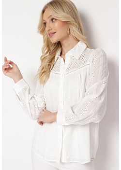 Biała Bawełniana Koszula Ażurowa Tinoda ze sklepu Born2be Odzież w kategorii Koszule damskie - zdjęcie 172033141