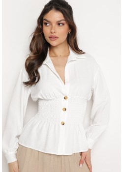 Biała Koszula z Elastyczną Talią i Klasycznym Kołnierzykiem Asnida ze sklepu Born2be Odzież w kategorii Koszule damskie - zdjęcie 172033163
