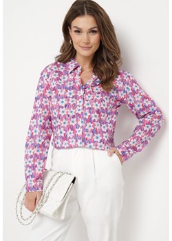 Fuksjowa Bawełniana Koszula o Klasycznym Kroju w Kwiatki Tarievia ze sklepu Born2be Odzież w kategorii Koszule damskie - zdjęcie 172033242