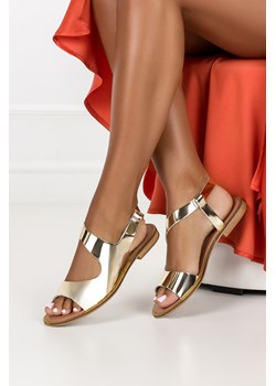 Złote sandały skórzane damskie płaskie lustrzane PRODUKT POLSKI Casu 2675-703 ze sklepu Casu w kategorii Sandały damskie - zdjęcie 172044941