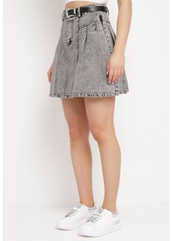 Szara Jeansowa Spódnica z Bawełny Rozkloszowana Risas ze sklepu Born2be Odzież w kategorii Spódnice - zdjęcie 172046204