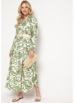 Zielona Sukienka Szmizjerka Zapinana na Guziki z Falbanką Lavernia ze sklepu Born2be Odzież w kategorii Sukienki - zdjęcie 172046232