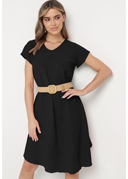 Czarna Rozkloszowana Sukienka z Krótkim Rękawem Elletta ze sklepu Born2be Odzież w kategorii Sukienki - zdjęcie 172046613