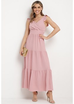 Różowa Sukienka na Ramiączkach z Falbanką z Kopertowym Dekoltem i Gumkami w Talii Gaveta ze sklepu Born2be Odzież w kategorii Sukienki - zdjęcie 172046802