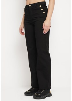 Czarne Szerokie Jeansy z Wysokim Stanem Ozdobione z Przodu Guzikami Zenira ze sklepu Born2be Odzież w kategorii Spodnie damskie - zdjęcie 172047110