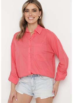 Różowa Koszula z Bawełny Zapinana na Guziki z Długim Rękawem Efiora ze sklepu Born2be Odzież w kategorii Koszule damskie - zdjęcie 172047292
