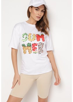 Beżowo-Biały Komplet  z T-shirtem i Szortami Typu Kolarki Tiimavee ze sklepu Born2be Odzież w kategorii Komplety i garnitury damskie - zdjęcie 172047313