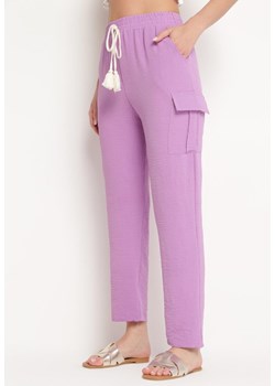 Ciemnofioletowe Spodnie  z Gumką w Pasie Ozdobione Troczkami Efista ze sklepu Born2be Odzież w kategorii Spodnie damskie - zdjęcie 172047404
